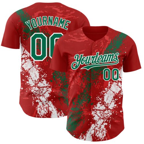 Custom Red Kelly Green-White Splash Authentic Baseball Jersey