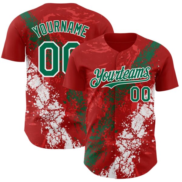 Custom Red Kelly Green-White Splash Authentic Baseball Jersey