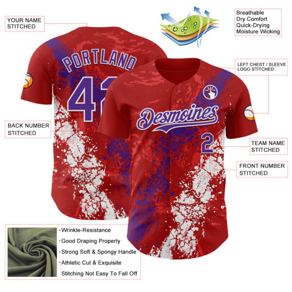 Custom Red Purple-White Splash Authentic Baseball Jersey