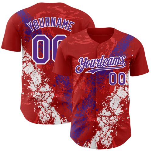 Custom Red Purple-White Splash Authentic Baseball Jersey
