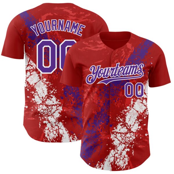 Custom Red Purple-White Splash Authentic Baseball Jersey