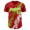 Custom Red Neon Green-White Splash Authentic Baseball Jersey