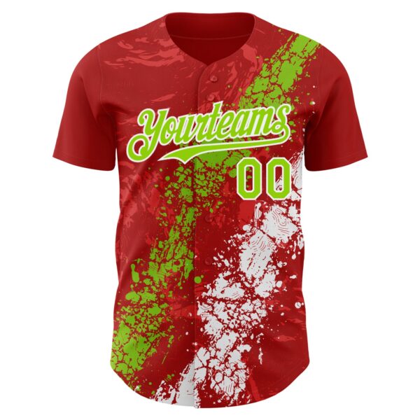 Custom Red Neon Green-White Splash Authentic Baseball Jersey