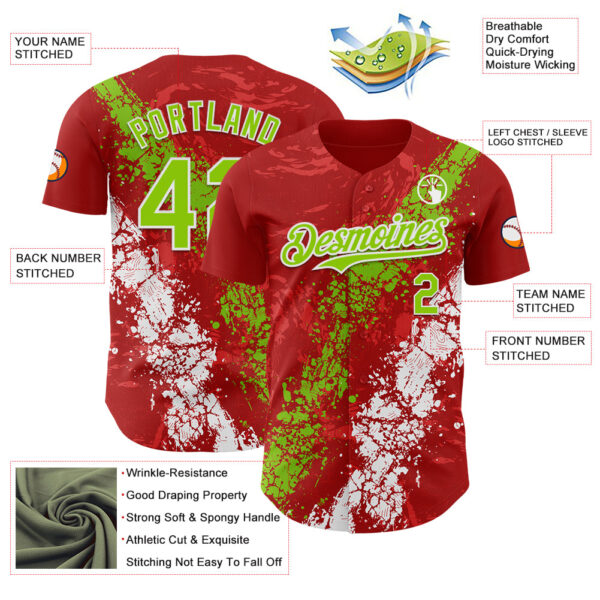 Custom Red Neon Green-White Splash Authentic Baseball Jersey