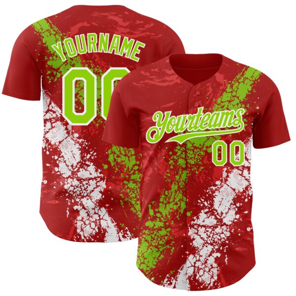 Custom Red Neon Green-White Splash Authentic Baseball Jersey