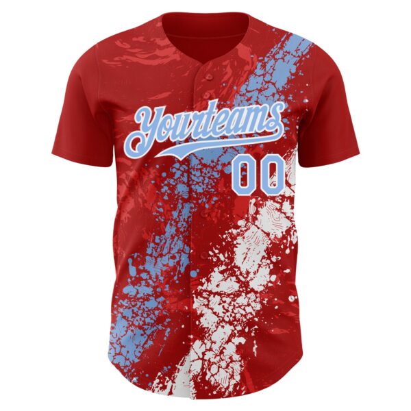 Custom Red Light Blue-White Splash Authentic Baseball Jersey