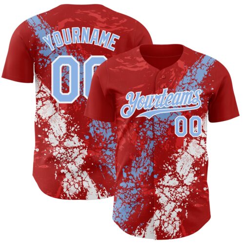 Custom Red Light Blue-White Splash Authentic Baseball Jersey