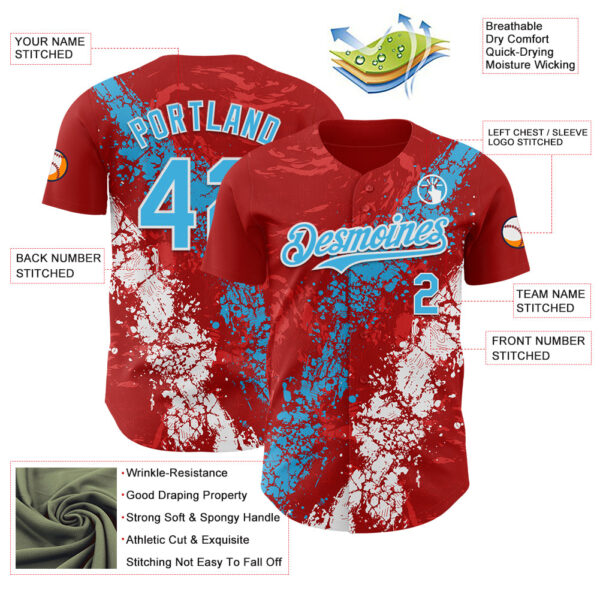 Custom Red Sky Blue-White Splash Authentic Baseball Jersey