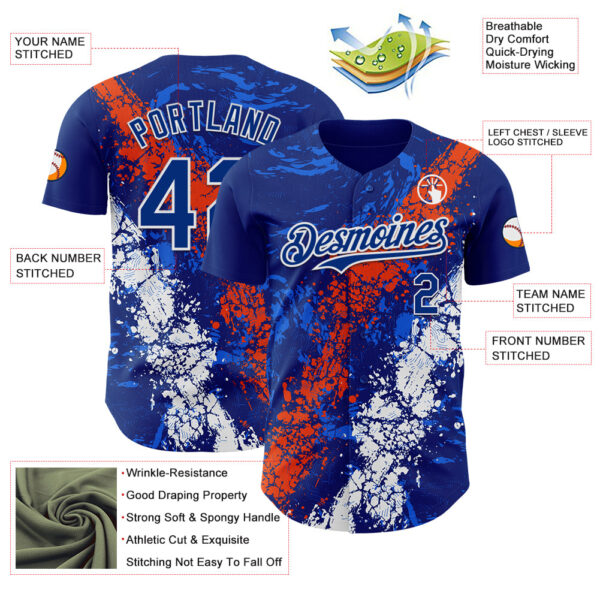 Custom Royal Orange-White Splash Authentic Baseball Jersey
