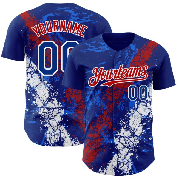 Custom Royal Red-White Splash Authentic Baseball Jersey