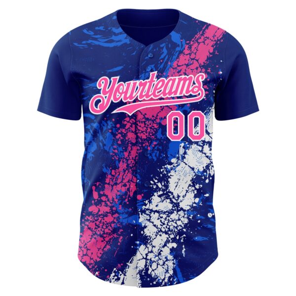 Custom Royal Pink-White Splash Authentic Baseball Jersey