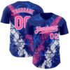 Custom Royal Pink-White Splash Authentic Baseball Jersey