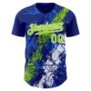 Custom Royal Neon Green-White Splash Authentic Baseball Jersey