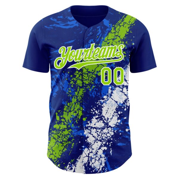 Custom Royal Neon Green-White Splash Authentic Baseball Jersey