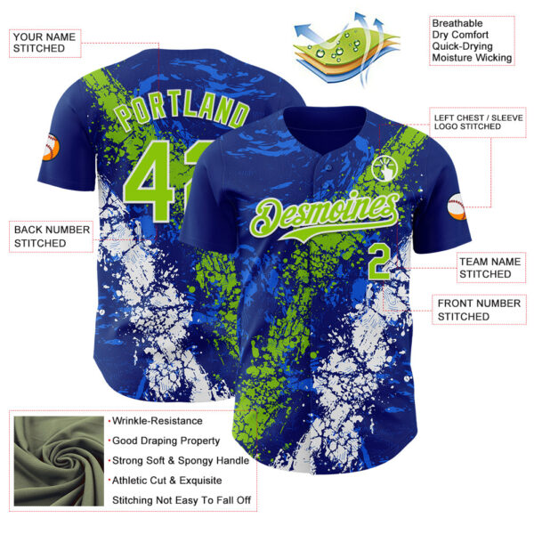 Custom Royal Neon Green-White Splash Authentic Baseball Jersey