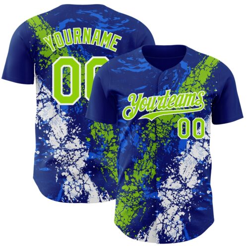 Custom Royal Neon Green-White Splash Authentic Baseball Jersey