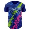Custom Royal Neon Green Pink-White Splash Authentic Baseball Jersey