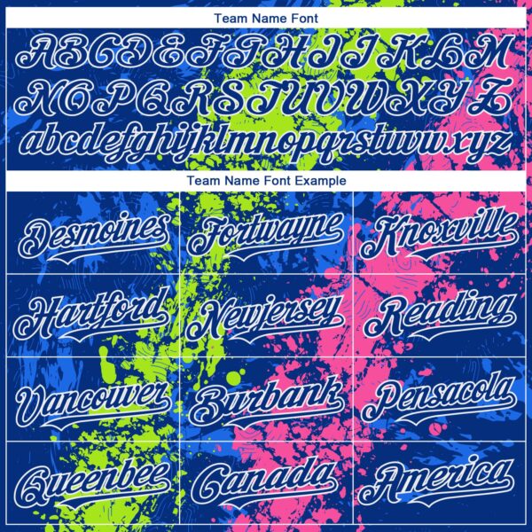 Custom Royal Neon Green Pink-White Splash Authentic Baseball Jersey