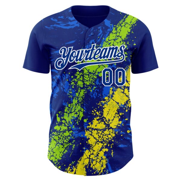 Custom Royal Neon Green Light Yellow-White Splash Authentic Baseball Jersey