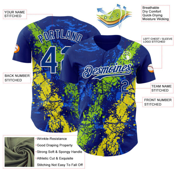 Custom Royal Neon Green Light Yellow-White Splash Authentic Baseball Jersey
