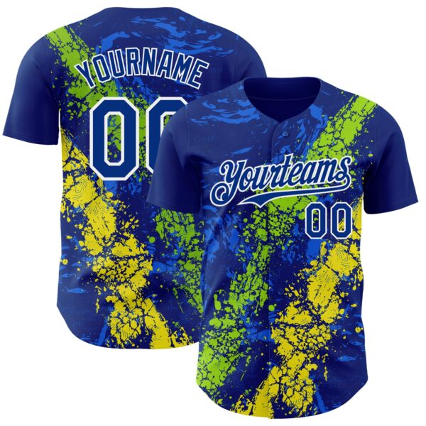 Custom Royal Neon Green Light Yellow-White Splash Authentic Baseball Jersey
