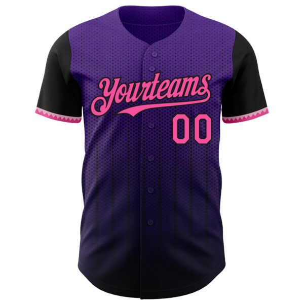 Custom Purple Pink-Black 3D Pattern Design Gradient Geometric Shape Authentic Baseball Jersey
