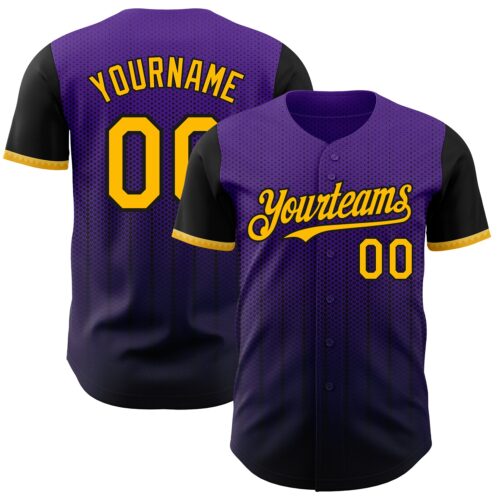 Custom Purple Gold-Black 3D Pattern Design Gradient Geometric Shape Authentic Baseball Jersey