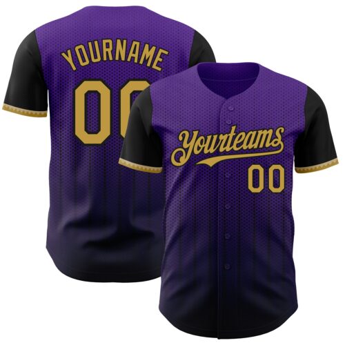3DPattern7857 Custom Purple Old Gold-Black 3D Pattern Design Gradient Geometric Shape Authentic Baseball Jersey