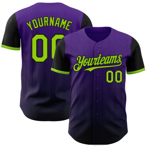 3DPattern7859 Custom Purple Neon Green-Black 3D Pattern Design Gradient Geometric Shape Authentic Baseball Jersey