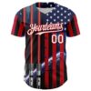 Custom Blue White-Red 3D Pattern Design American Flag Outer Space Light Swords Authentic Baseball Jersey