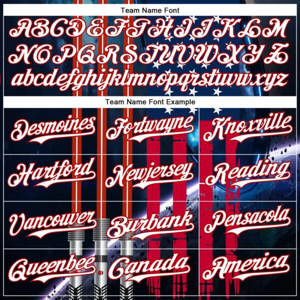 Custom Blue White-Red 3D Pattern Design American Flag Outer Space Light Swords Authentic Baseball Jersey