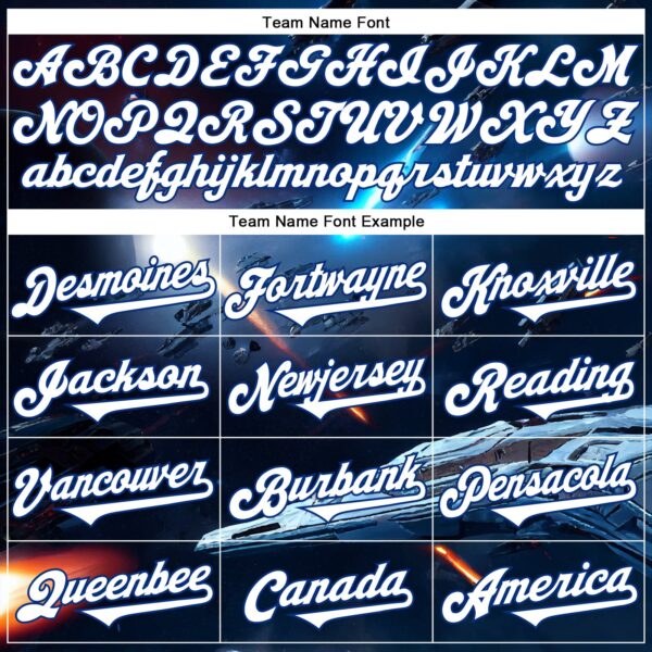Custom Blue White-Royal 3D Pattern Design Outer Space Starships Authentic Baseball Jersey
