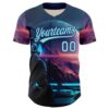 Custom Blue Ice Blue-Royal 3D Pattern Design Outer Space Starships Authentic Baseball Jersey