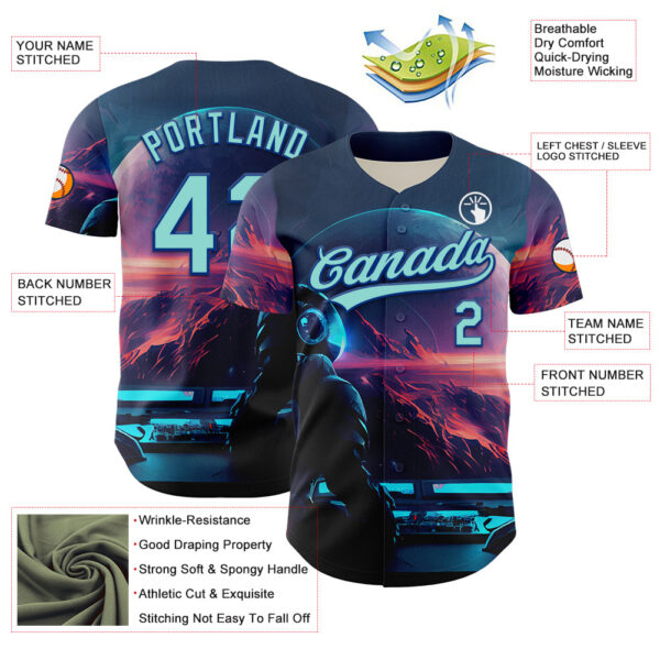 Custom Blue Ice Blue-Royal 3D Pattern Design Outer Space Starships Authentic Baseball Jersey