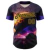 Custom Black Gold 3D Pattern Design Outer Space Solar Authentic Baseball Jersey