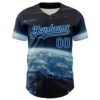 Custom Black Royal-Ice Blue 3D Pattern Design Outer Space Starships Authentic Baseball Jersey