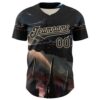 Custom Black City Cream 3D Pattern Design Outer Space Starships Authentic Baseball Jersey
