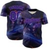 Custom Blue Dark Purple-Medium Purple 3D Pattern Design Outer Space Starships Authentic Baseball Jersey