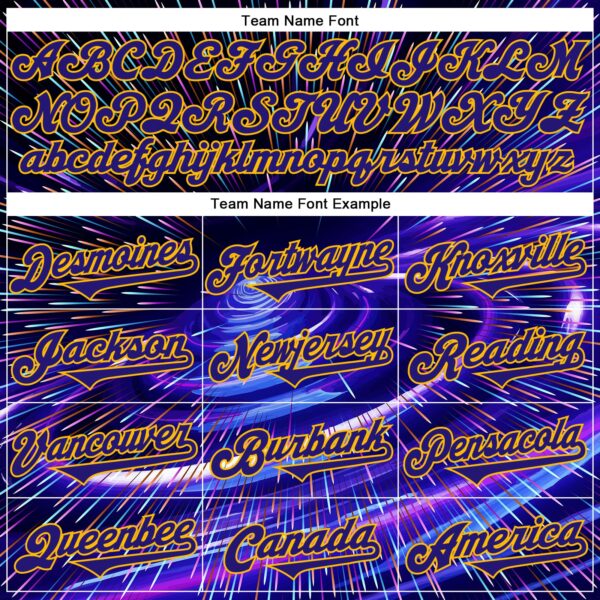 Custom Blue Dark Purple-Gold 3D Pattern Design Outer Space Time Travel Authentic Baseball Jersey