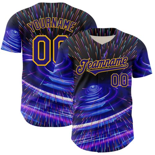 3DPattern7908 Custom Blue Dark Purple-Gold 3D Pattern Design Outer Space Time Travel Authentic Baseball Jersey