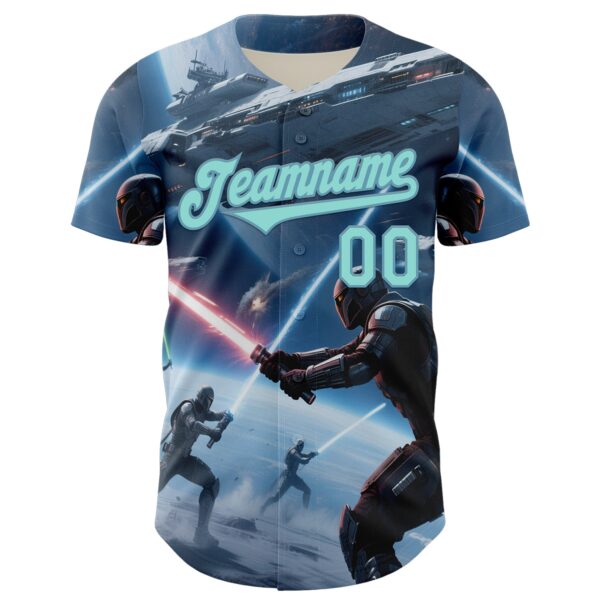 Custom Blue Ice Blue-Shadow Blue 3D Pattern Design Outer Space Light Swords Starships Authentic Baseball Jersey