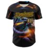 Custom Black Gold 3D Pattern Design Outer Space Light Swords Starships Authentic Baseball Jersey