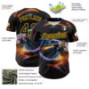 Custom Black Gold 3D Pattern Design Outer Space Light Swords Starships Authentic Baseball Jersey