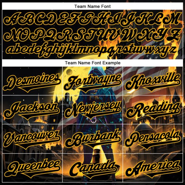 Custom Black Gold 3D Pattern Design Outer Space Starships American Flag Authentic Baseball Jersey