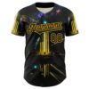 Custom Black Gold 3D Pattern Design Outer Space Light Swords American Flag Authentic Baseball Jersey