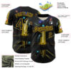 Custom Black Gold 3D Pattern Design Outer Space Light Swords American Flag Authentic Baseball Jersey