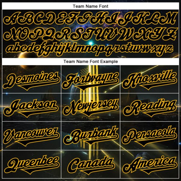 Custom Black Gold 3D Pattern Design Outer Space Light Swords American Flag Authentic Baseball Jersey