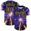 Custom Blue Black-Yellow 3D Pattern Design Outer Space Time Travel Authentic Baseball Jersey