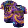 Custom Purple Black-Yellow 3D Pattern Design Outer Space Galaxy Authentic Baseball Jersey