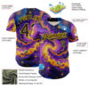 Custom Purple Black-Yellow 3D Pattern Design Outer Space Galaxy Authentic Baseball Jersey